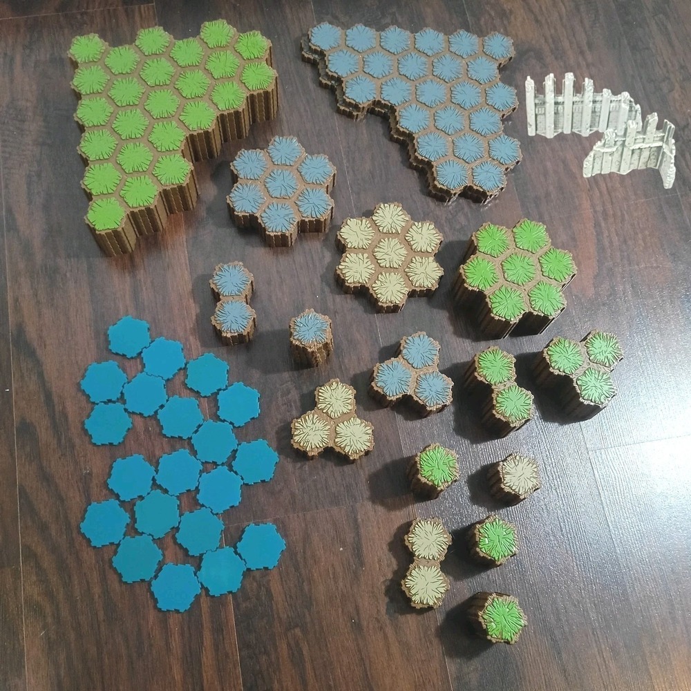 Heroscape Terrain Lot of 359 Hexes Grass Rock Sand Water & 2 Ruin Walls Sections